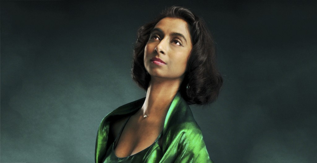 opera singer headshot portrait on green
